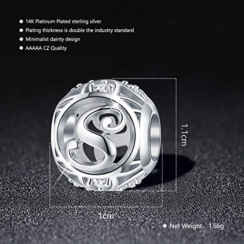 Forever Queen Letter Charm Initial A-Z Alphabet Charm Dangle Charm For Bracelet Necklace, 925 Sterling Silver Cz Beads Charm Personalized Jewelry Gift For Men Women Girls Birthday Valentine’s Day (S) #TOP3