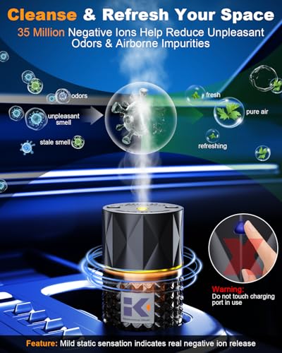 Image of Smart Car Air Freshener | Negative Ion Car Aroma Diffuser | Car Air Freshener Diffuser with 3 Switchable Modes | Car Diffuser Auto Power-Off When Waterless | Glass Diffuser for Car, by Ikeda (Black)