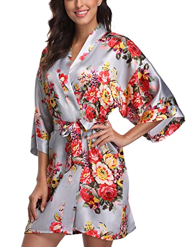 Laurel Snow Roupão feminino floral de cetim plus size para madrin...