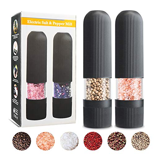 Nakeey - Molinillo eléctrico de sal y pimienta (juego de 2) con luz ajustable de precisión de sal y pimienta, funciona con pilas