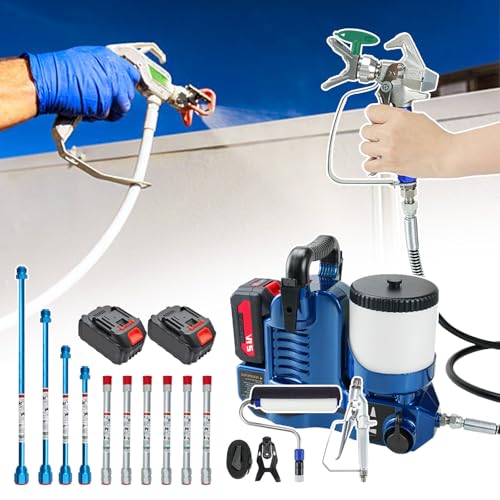 QJJML Pulverizador Pintura Sin Aire Alta Presión, Máquina Pulverizadora Inalámbrica con Rodillo Motorizado Y Pistola Pulverizadora, Depósito Gran Capacidad 1,2 L | Ajuste De Presión De 6 Niveles
