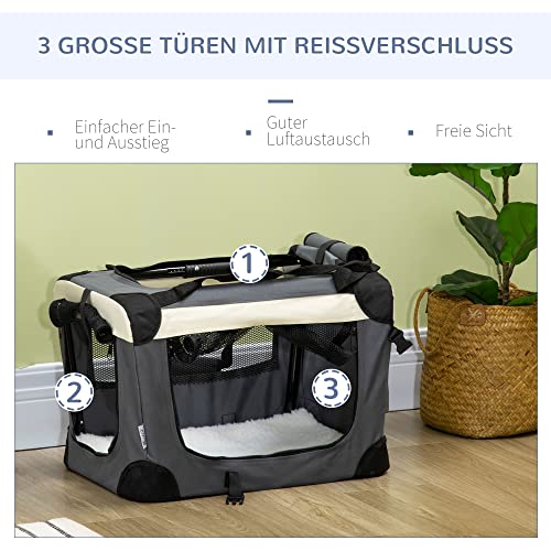 PawHut Hundebox faltbar Hundetransportbox 50,5 x 33,5 x 35 cm Transportbox mit Handgriff, Tasche Transporttasche Hundetasche für kleine Hunde Grau