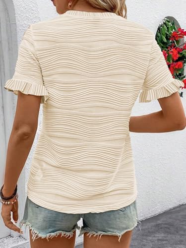 Samefar Womens Crewneck Texture Ruffle Shorts Sleeve Shirts Casual Loose Flowy Tee Tops Blouses Fashion Outfits Trendy3