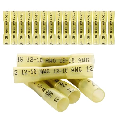100 Pcs of Yellow Heat Shrink Crimp Terminals Splice Butt Wire Connectors 12-10 AWG