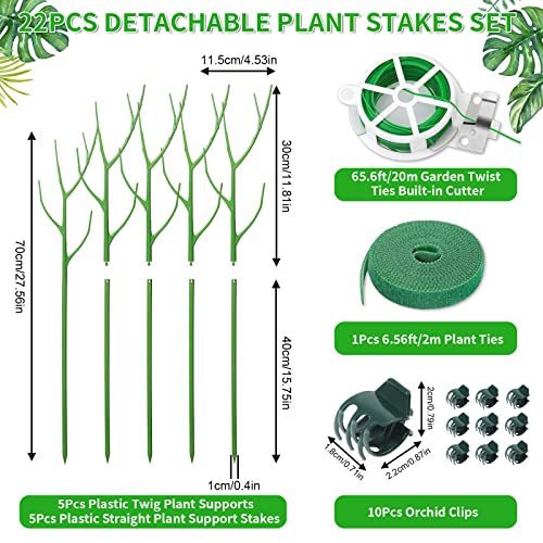 Roadplum 5 Pack 27.56" Detachable Twig Plant Support Stakes Set, Blends In To Plant, Branch Plant Sticks With Orchid Clips Twist Plant Ties, Twig Trellis For Indoor Outdoor Plants Potted Plants Flower #TOP1