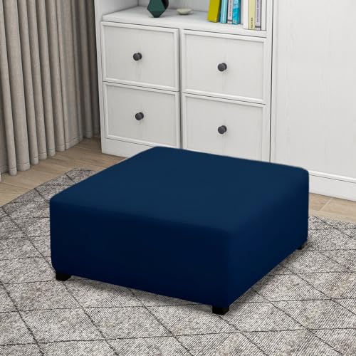 Image of PureFit Super Stretch Form Fit Square Ottoman Cover Rectangle - Ottoman Slipcovers for Foot Stool & Folding Storage Furniture for Living Room with Nonslip Elastic Bottom (Medium-XL, Navy)