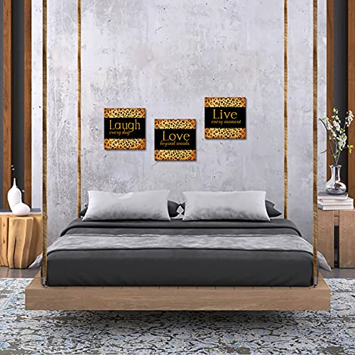 Ouelegent 3 Piece Live Laugh Love Canvas Wall Art Leopard Printed Pictures Gold And Black Artwork Paintings For Modern Home Bedroom Living Room Bathroom Decor Stretched And Framed Ready To Hang #TOP3