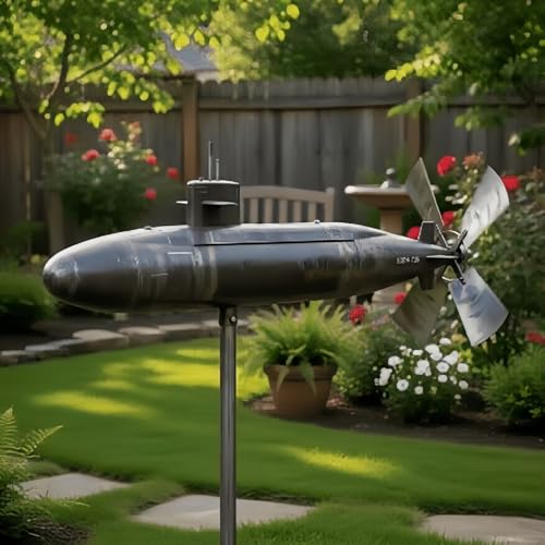 Navy Submarine Wind Spinner Outdoor Garden Decor - 33.5 Rotating Submarine Yard Spinner with Propeller Motion Art - Unique Maritime Wind Sculpture for Patio Lawn Garden Yard Decoration