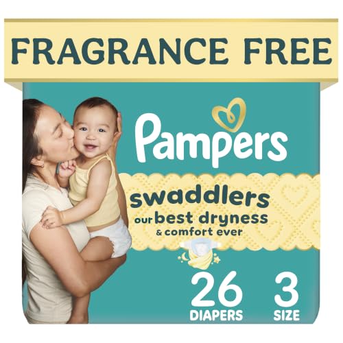Pampers Swaddlers Diapers Size 3 (13-26 lbs) 26 Count Fragrance Free Hypoallergenic Absorbent Pediatrician Recommended Skin Safe