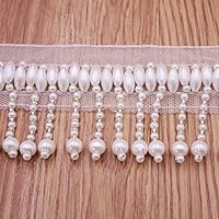 50 cm Lungo Nero Bianco Nappa di seta Frangia Trim Perla Nappa