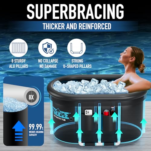 Upgraded 148 Gal XXL Oval Ice Bath Tub with Cover & Air Ring & Cup Holder Pocket, Portable Cold Plunge Tub for Athletes Cold Water Therapy and Recovery