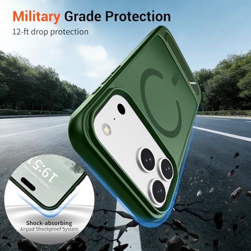 Image of SUPFINE Magnetic for iPhone 17 Pro Case Translucent Matte Phone Cover | (Built-in Invisible Kickstand)(Compatible with MagSafe)(Military Grade Drop Protection) Forest Green
