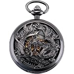 SIBOSUN-Antique-Phoenix-and-Dragon-Skeleton-Pocket-Watch-Mens-Mechanical-Black-Half-Hunter-Hand-Wind