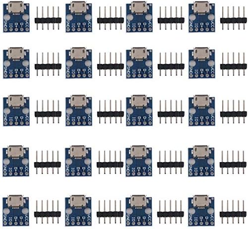 RUNCCI-YUN Pack of 20 USB to DIP Adapters, 2.54 mm Micro USB Socket, 5-Pin B-Type, PCB Converter Module Board, for DIY USB Power Supply/Breadboard