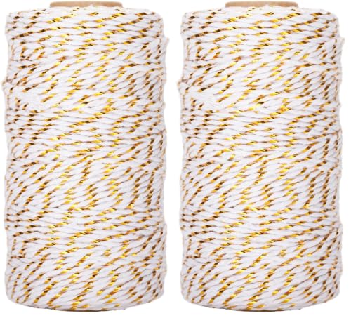 Image of jijAcraft 328Ft White Gold Twine String, 2MM Bakers Cotton String, Heavy Duty Wrapping Twine for Wedding, Birthday, Bridal Shower (Pack of 2)