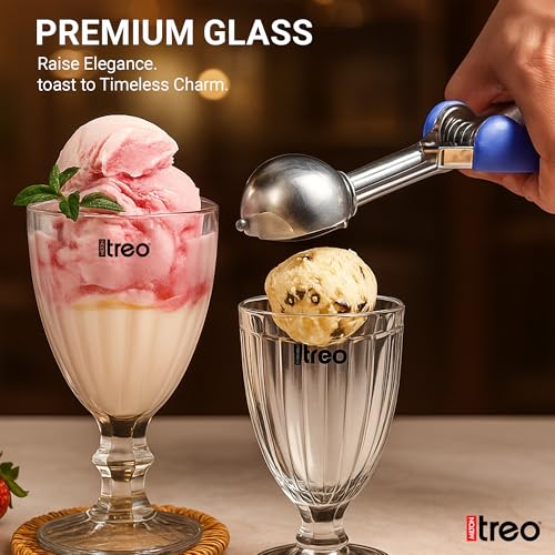 Image of Treo by Milton Glace Goblet 300 ml I Tall Dessert Bowls with Wide Mouth for Easy scooping Ideal for Serving Sundaes ice Cream or Layered Desserts I for cafes, Parties, or Treats at Home I Set of 6