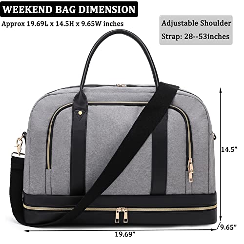 Weekender Bags for Women Ladies Overnight Bag Carry on Duffle Bag for Travel with Trolley Sleeve Shoe Compartment, Grey4