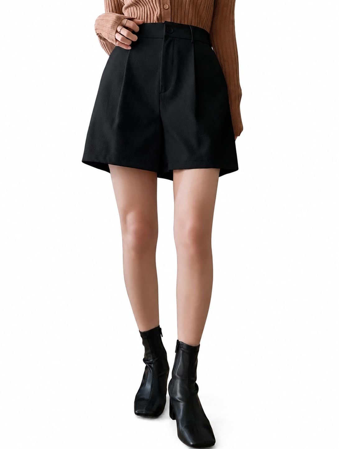 colorme Women Formal Shorts, High-Waist Pleated, Casual Style-picture-30