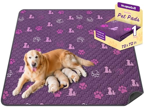 Image of WanpeeGoo Washable Pee Pads for Dogs, Waterproof, 72 x 72 in, 1 Pack, Purp | Super Absorbent, Waterproof and Non-Slip; Washable, Reusable Dog Pads for Crates, Playpens, Floors, Furniture and Travel