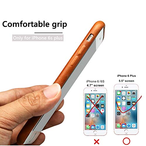 JISONCASE iPhone 6s Plus Case Genuine Leather Hard Back Case Slim Fit Protective Cover Snap on Case for iPhone 6 Plus/ 6s Plus [Brown]- JS-I6U-01A20 - Thumbnail 6