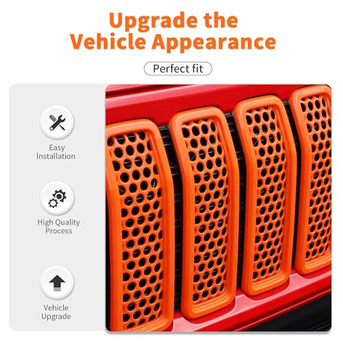 Image of Front Grill Insert Mesh Grille Inserts Cover Kit 7Pcs Compatible with 2024-2025+ Jeep Wrangler JL JLU & Gladiator JT Exterior Accessories (Orange)
