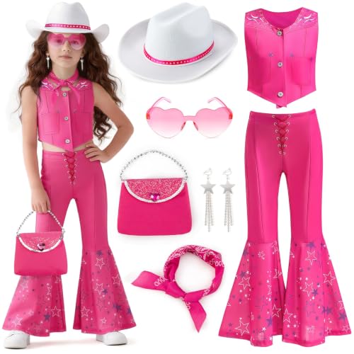 Cowgirl Costume Girls Kids Disco Outfits Movie Heroine Dress Up for Halloween Birthday Cosplay Party