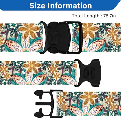 Image of 2 Pack Luggage Straps for Suitcases, Adjustable Travel Belt with Double Lock and Quick Release Buckle, Heavy Duty Nylon Bag Packing Strap, Unique Identifiers Business Travel Accessories-Green Flowers