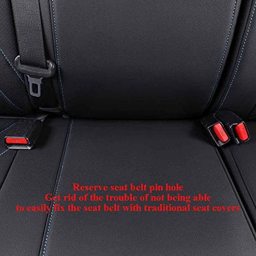 Image of EKR Custom Fit Tacoma Rear Car Seat Covers for Toyota Tacoma 2016 2017 2018 2019 2020 2021 2022 2023 Double Cab /Crew Cab - Second Row Only,Faux Leather(Black with Blue Trim)