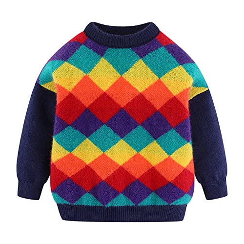 Image of Mud Kingdom Girls Boys Sweaters Rainbow Stripes Crewneck Knit Pullover Fall 2-9 Years