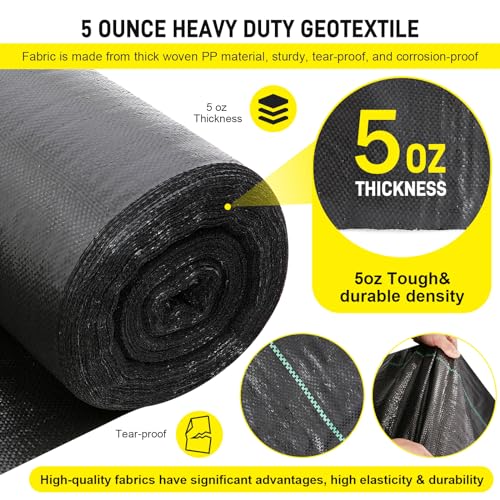 DWALE Driveway Fabric,13x115 ft Road Fabric Commercial Weed Barrier Fabric, Landscape Fabric Heavy Duty 5OZ French Drain Fabric for Erosion Control,Landscape Fabric,Weed Barrier,Construction Projects