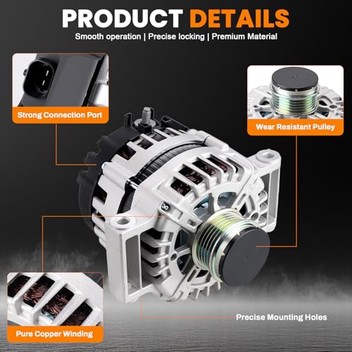 Image of 13535009 High Output Alternator 130A 12V Compatible with 2018-2024 Chevrolet Equinox, GMC Terrain 1.5L L4, 5-Groove Pulley Clockwise, Replace 13513070, 13517759, 13583100