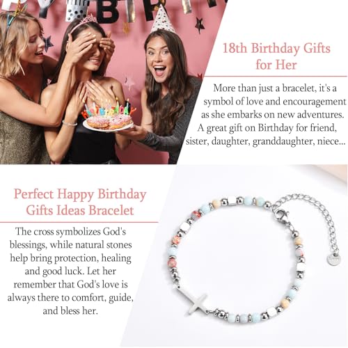 Happy 10th 13th 16th 18th 21st Birthday Gifts for Girls- Adjustable Stainless Steel Christian Cross Beaded Bracelet, 10 13 16 18 21 Year Old Birthday Gift Ideas4