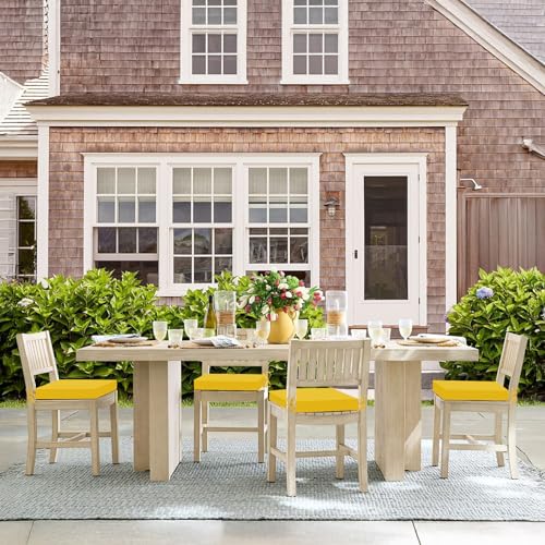 Image of Basic Beyond Outdoor Chair Cushions Set of 4, Square Corner Outdoor Cushions for Patio Furniture, Water Resistant Patio Chair Cushions with 2 Ties, 18.5x16x3, Yellow