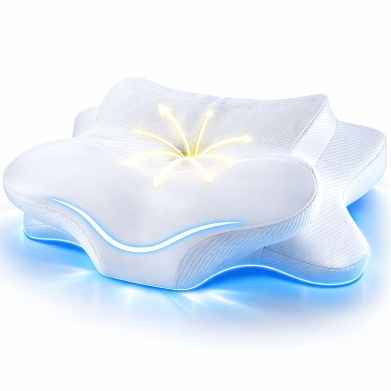ofwaterstroll Side Sleeper Pillow with Shoulder Space Butterfly-Shaped Memory Foam Pillow for Side Sleeping Deep Neck Support Dual