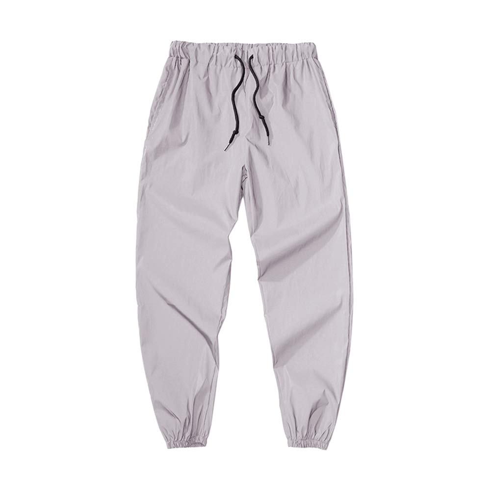 RummyluckjpMen Reflective Pants - Fashion Streetwear Night Hip Hop Trousers Elastic Waist Jogger Sweatpants