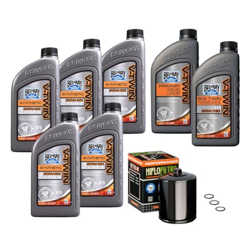 Bel-Ray Synthetic 3-Hole Complete Oil Change Kit Compatible with Harley-Davidson Big Twin and Sportster 1984-Up 2017-Up Harley M8 Black Oil Filter