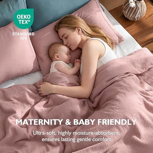 Image of EMME Muslin Cotton Duvet Cover Set Queen Size Linen Like Soft Breathable Lightweight Summer Comforter Cover Set with Zipper Closure (Queen, 90 inchx90 inch)