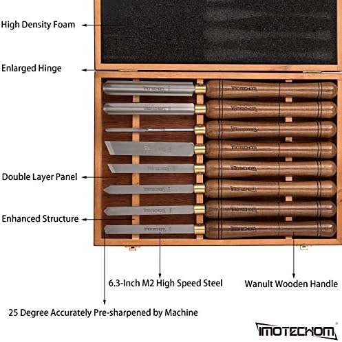 IMOTECHOM 8-Pieces HSS Wood Turning Tools Lathe Chisel Set with Walnut Handle (Wooden Storage Case)