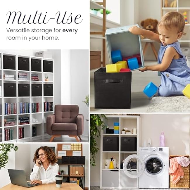 Reli. 13x13x13 Storage Cube Bins (8 Pack) | Large Cube Organizer Bins | 13x13 Fabric Storage Boxes | Fits Kallax | Collapsible, Foldable Fabric Cubby Box (Square) | Kids Room Organization (Black)