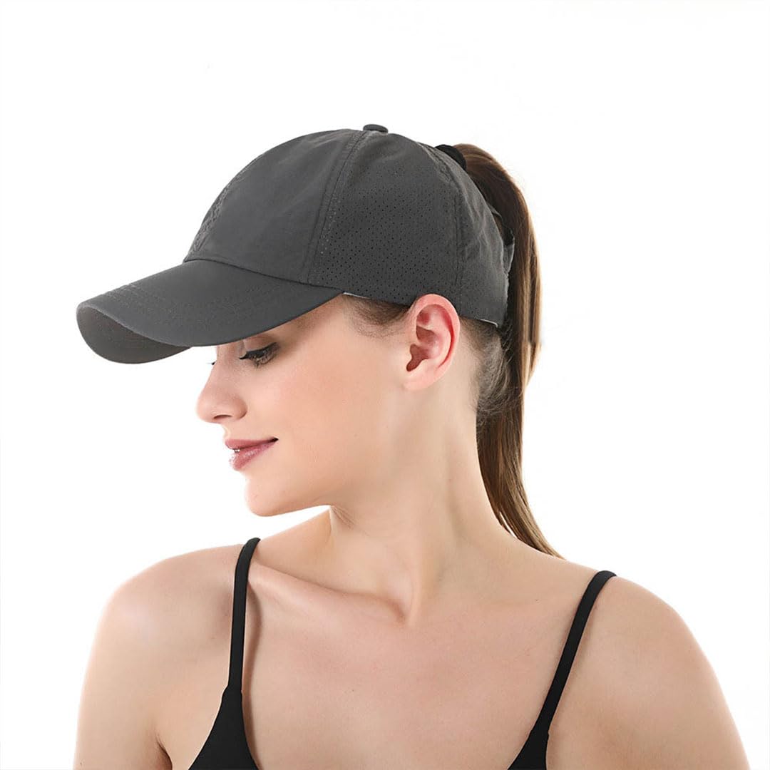 Gorra de Béisbol Mujer Cola de Caballo Verano Transpirable Gorra Secado rápido del Deporte Ponycap de High Messy Bun Ajustable Buckle - 4