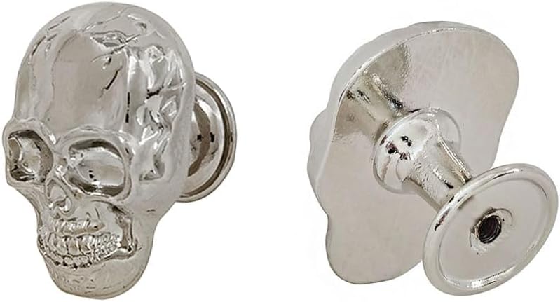 Skull Cabinets Knobs, Skeleton Drawer Knobs Pulls 4PCS, Vintage Silver Skull Knob Handles Single Hole Knobs for Dresser Armoire Bookcase Closet Hardware Furniture Decoration (Silver)