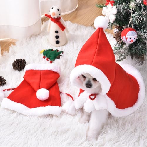 Weihnachtskostüm Katzen Hunde, Haustier Kostüm Weihnachten Kleidung Mantel Umhang für Klein Mittlere Katze Hund, Rot Katzenbekleidung Hundebekleidung Lustig Deko Welpen Weihnachts Outfit Geschenk