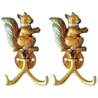 Pewery Vintage Squirrel Shaped Decorative Wall Hooks Rack Hangers for Hanging Clothes Coats Towels Keys Hats, 2 Pack Antique Metal Mounted Wall Hook
