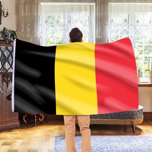 Image of AhfuLife Belgium Flag Belgian Flag 3x5 Ft, Large Belgian National Flags - Double Side with Brass Eyelets for Belgium Party Decorations, Bar Garden Street Decoration Indoor Outdoor