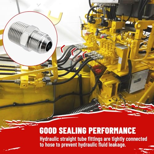 Image of 10 Pack Hydraulic Hose Adapter Fittings: 1 /2 inch JIC 37 Male x 1 /2 inch NPT Male, Straight Tube Connectors with Protection Cover