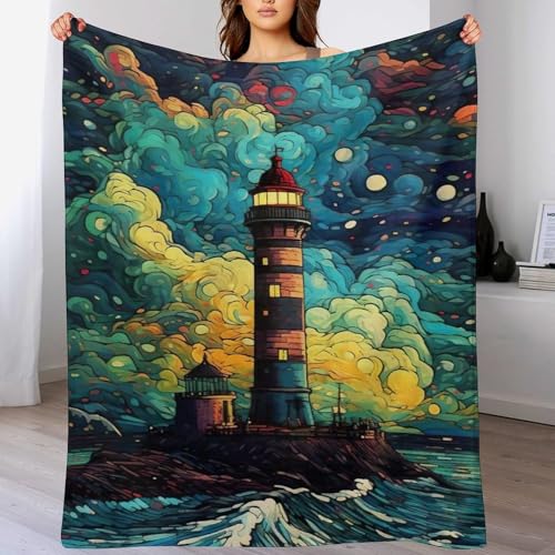 Couverture phare imprimée lavable en machine pour lit contre le froid