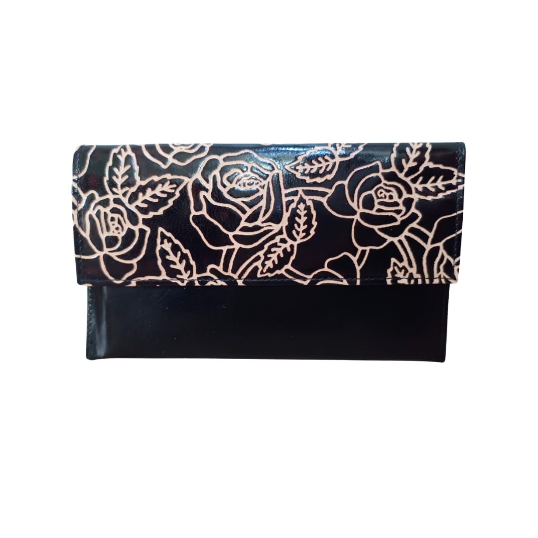 chitrahar Genuine Shantiniketan Leather Slick Design Envelope Style Rose Motif Clutch for Women-picture-36