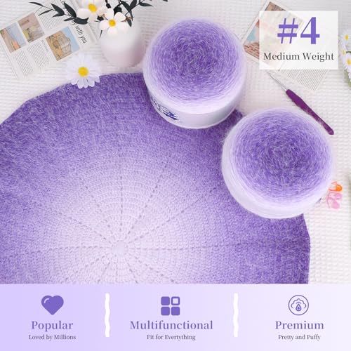 Image of Aeelike Ombre Yarn for Crocheting, 4 PCS Colorful Gradient Yarn #4 Medium, Each 190g(6.7 oz) 400m(437.5 Yards) 71% Acrylic 29% Nynon, Soft Cake Crochet Yarns for Blanket, Scraves, Sweaters, Color J