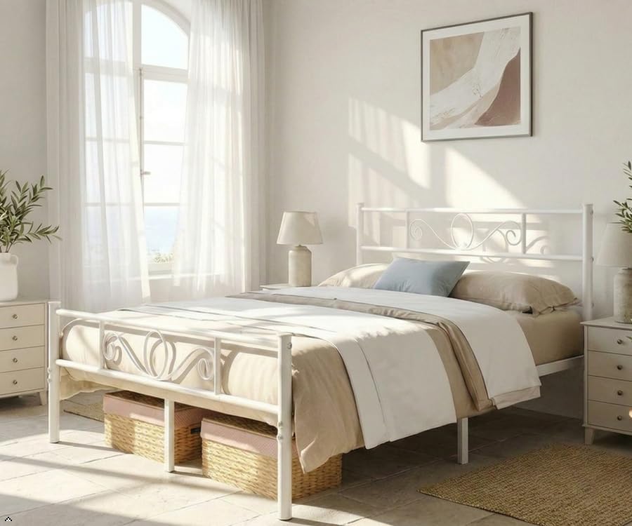 Yaheetech Struttura Letto Matrimoniale in Ferro per Materasso 160 x 200 cm