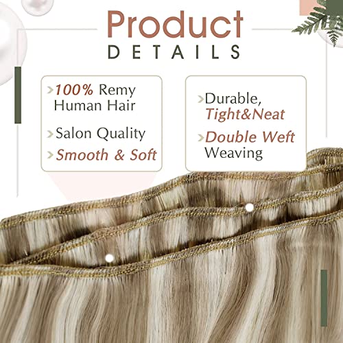 RUNATURE Weft Hair Extensions Real Human Hair Blonde Highlight Ash Brown Sew in Hair Extensions Real Human Hair Double Weft Hair 12 Inch 70 Gram #8P60 - Image 3